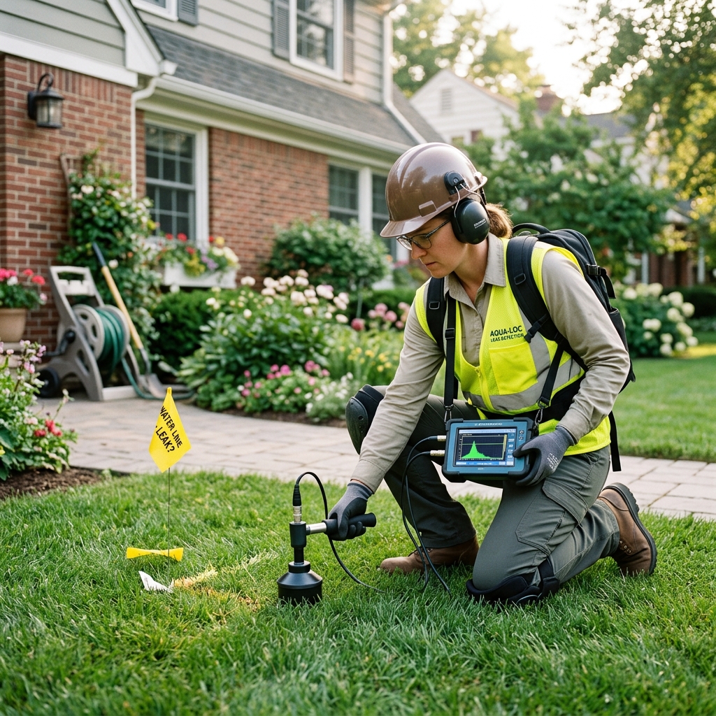 Technician inspecting home walls and plumbing fixtures
